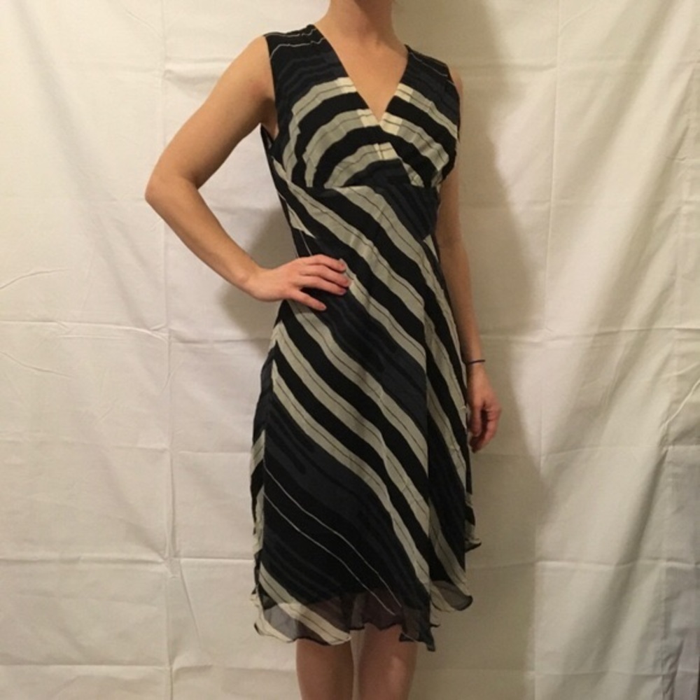 NWT DVF Black Silk Striped Midi Dress